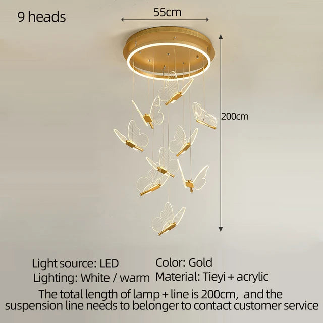 Butterfly Acrylic LED Pendant Chandelier Bedroom Bedside Background Hanging Ceiling Light Fixture