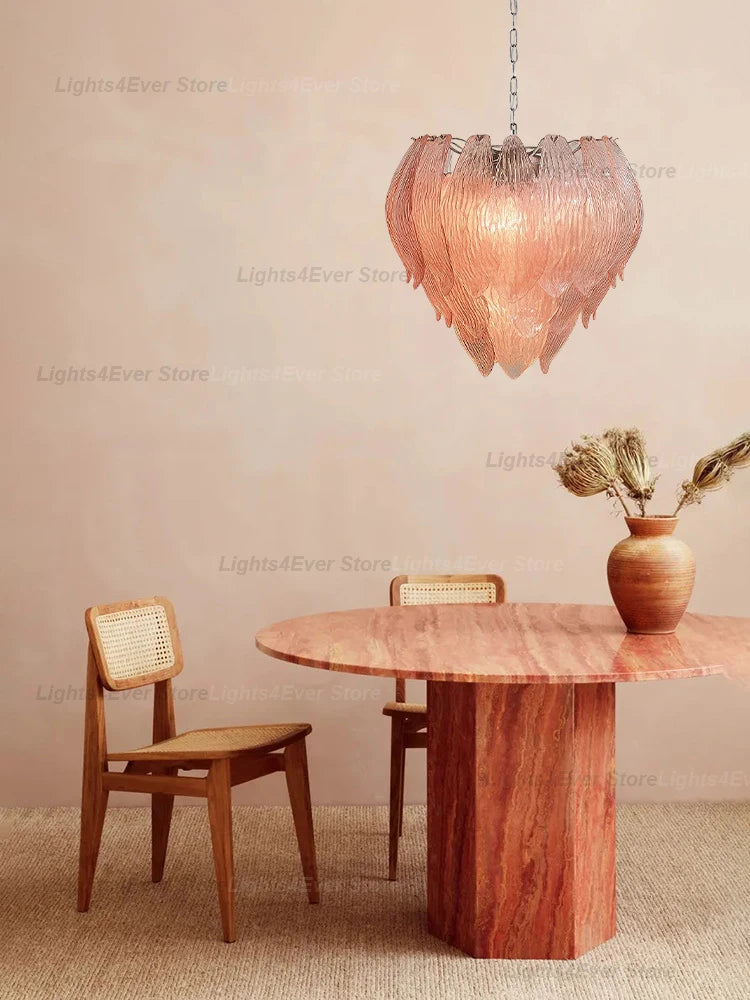 2026 New Trend Art Pink Glass OZ0105 Hanging Lamps Pendant Light Chandelier Indoor Lighting For Foyer Dinning Room Living Room