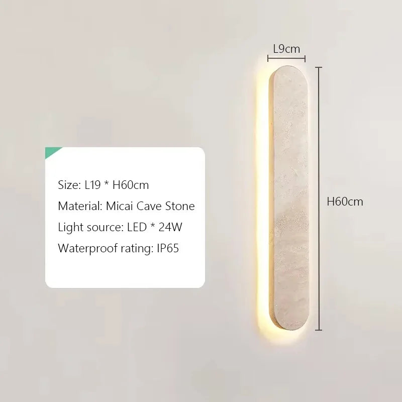 Wabi-Sabi Yellow Travertine Natural Stone Outdoor Wall Lamp - IP65 Waterproof LED Long Linear Sconce Fixture for Villa Fence, Gates & Courtyard