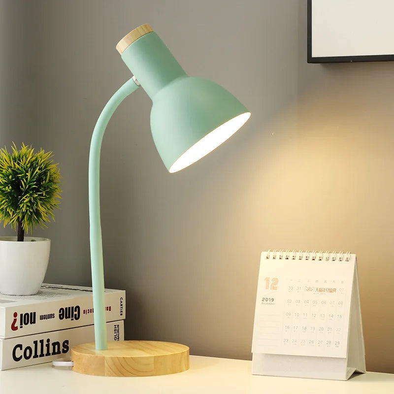 Adjustable Wood Iron Bedside Table Lamps for Bedroom E27 Led Desk Lamp Study Reading Office Dormitory Children Kids Book Light