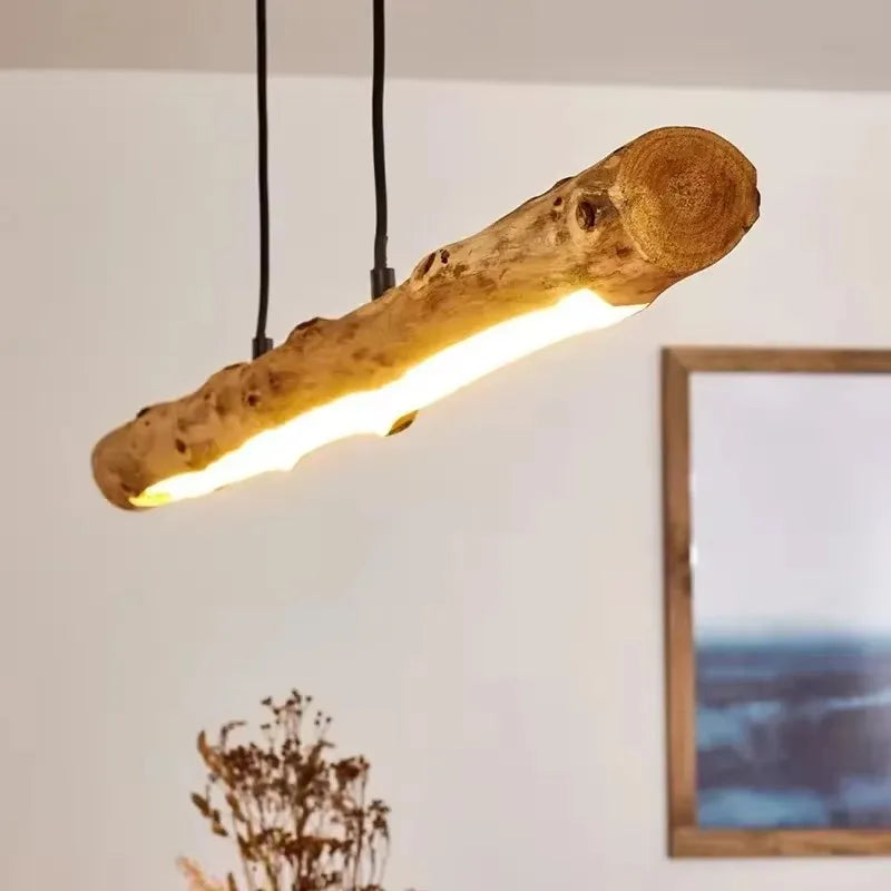 Japanese Style LED Wooden Chandelier Minimalist Nordic Natural Loft Dining Room Bedroom Home Decoration Pendant Light