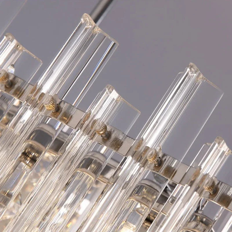 Creative LED Crystal Chandelier for Dining Room Modern 2026 Rectangle Hanging Lamp Luxury Chrome Indoor Lighting Kitchen Lustre