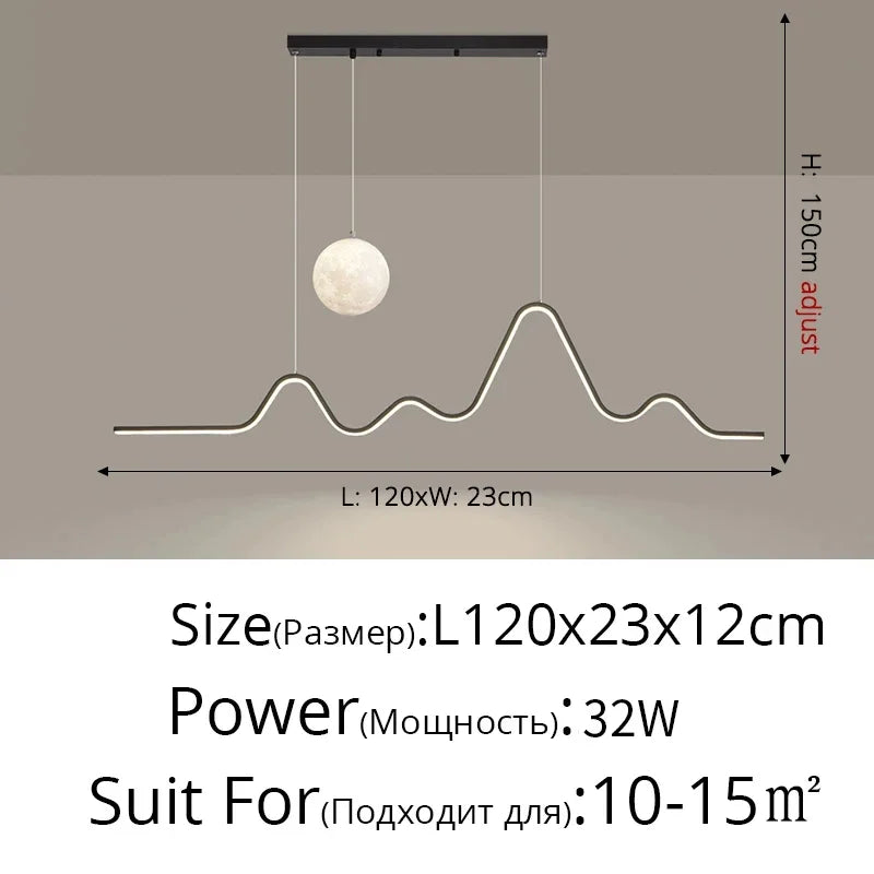 Modern Minimalist Moon Pendant Light with Adjustable Cords Indoor Decor Lamp for Dining Tables Bar Counters and Living Rooms