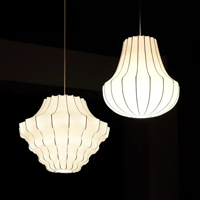Japanese Wabi-Sabi Silk Ceiling Chandelier - Modern Organic Fabric Pendant Light Fixture for Living Room, Dining Room, Bedroom & B&B Decor