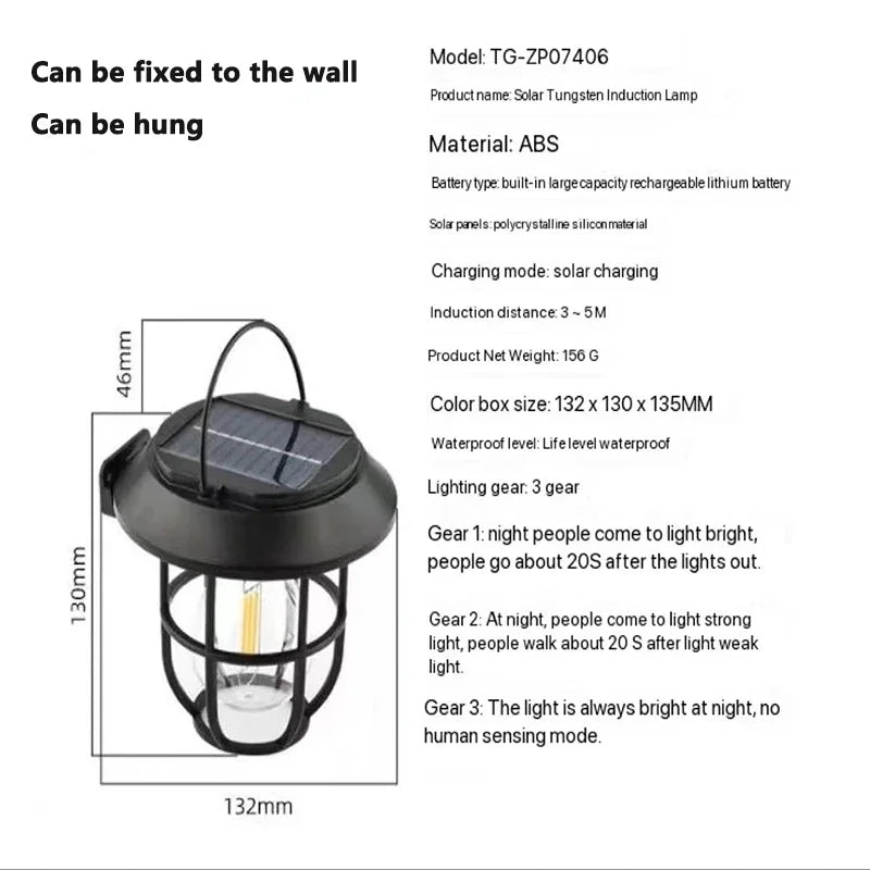 3IN1 Outdoor Solar Camping Wall Lamps Lawn Lamps Floor Lamp LED Induction Lamps Garden Landscape Lamps Decorative Tungsten Lamp