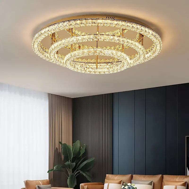 Luxuy gold LED Ceiling lamp modern crystals round ceiling chandelier for living room hotel hall bedroom restaurant lighting