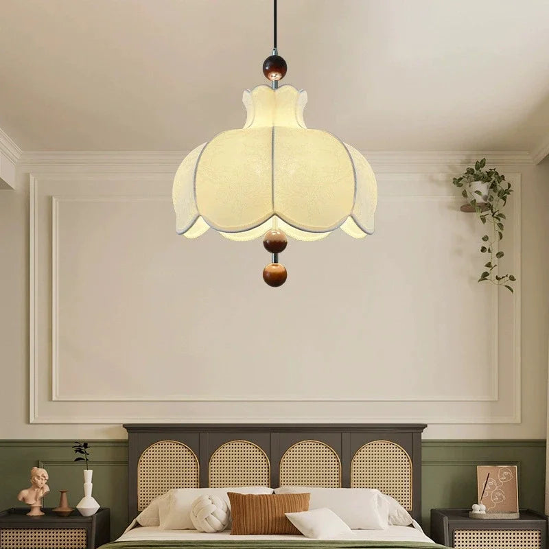 Vintage Fabric Pendant Lamp - Retro Textile Ceiling Hanging Light Chandelier Fixture for Living Room, Dining Room & Home Decor