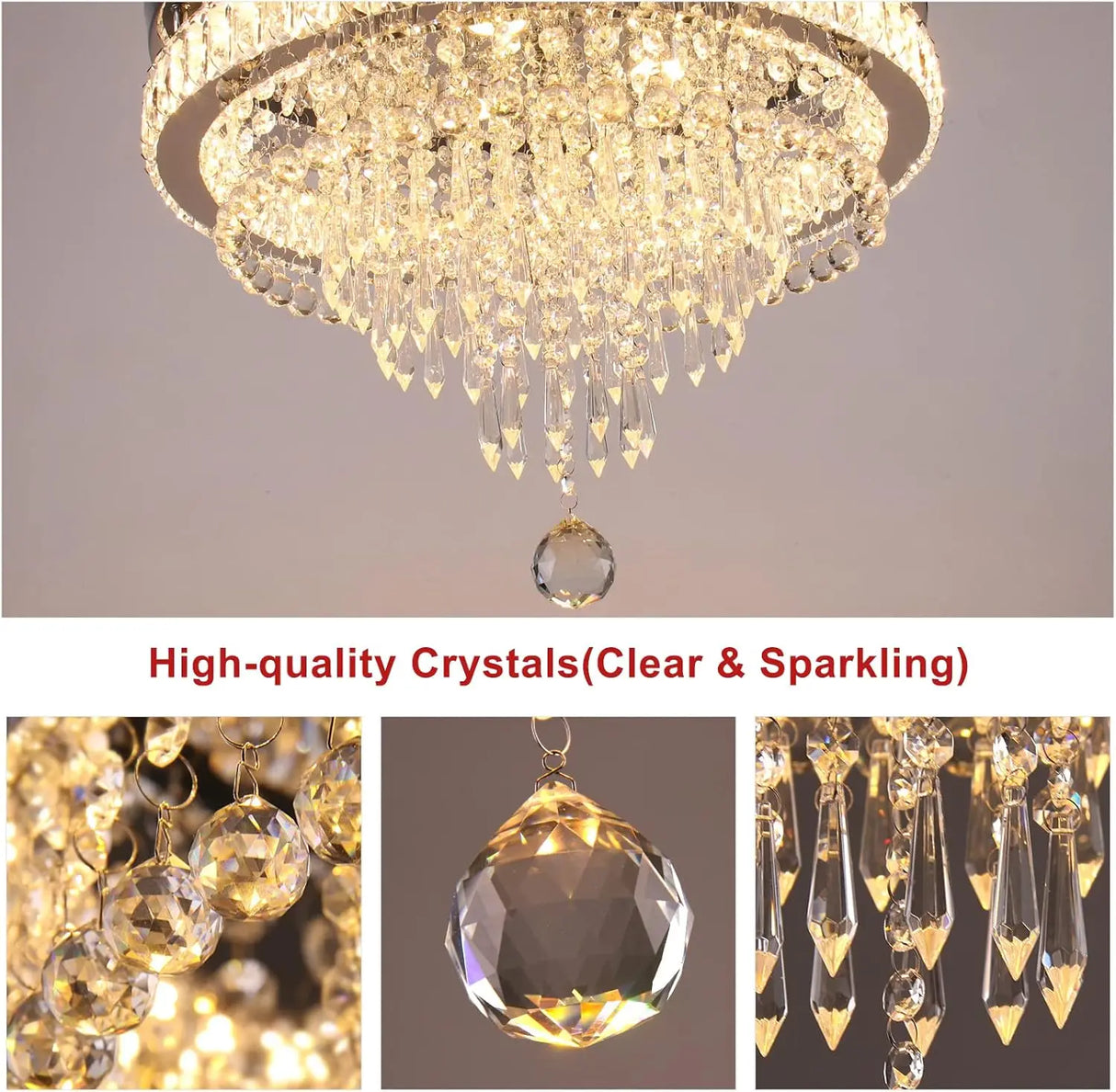 19.7" Modern Crystal Chandelier Ceiling Light LED Chandeliers Flush Mount Ceiling Light Fixture for Bedrooms Living Dining Room