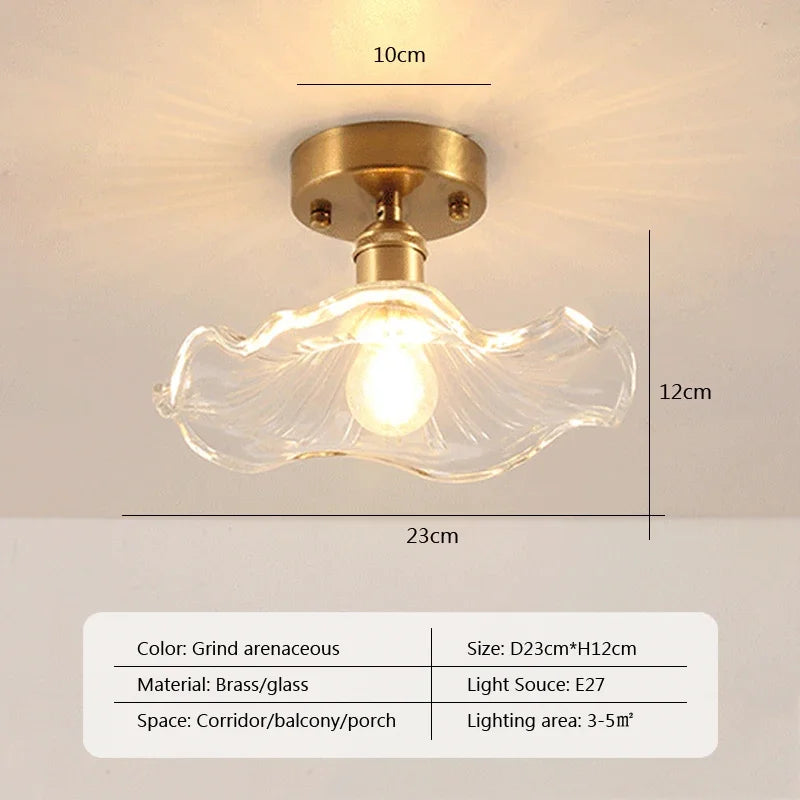 Retro LED Glass Ceiling Lights Nordic Brass Flower Aisle Decors Fixtures Living Room Corridor Balcony lamp Home Lighting Lusters'