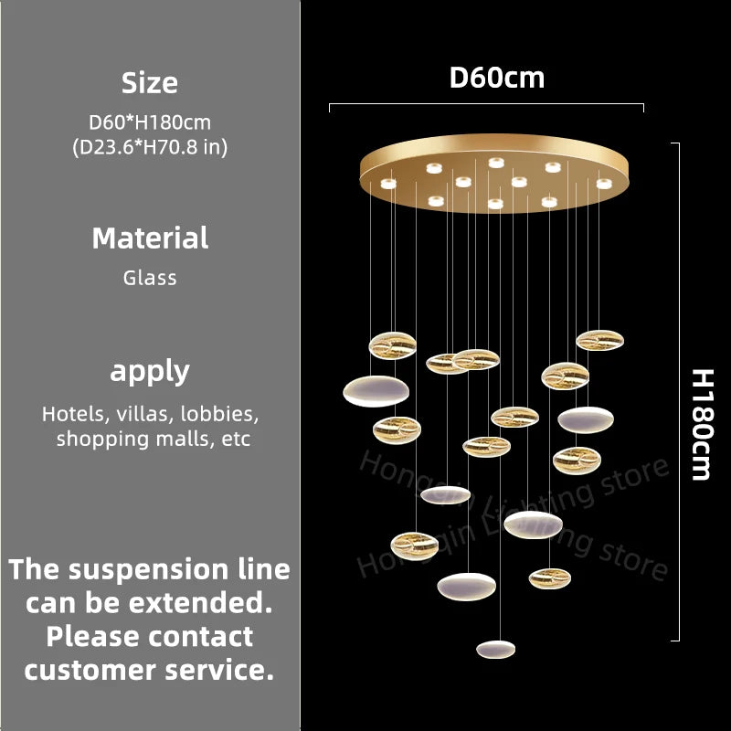 Customable Modern Chandelier Hotel Restaurant Lobby Pendant Light Luxury Villa High Ceiling Lighting Hall Glass Hanging Lamp
