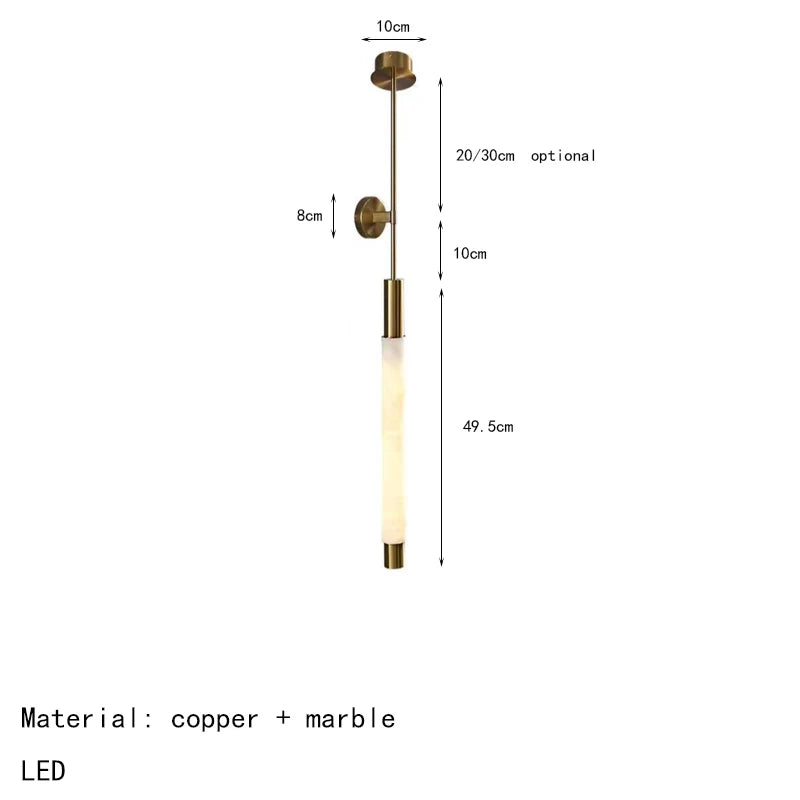 Simple Natural White Marble Wall Light Copper Creative Sconce Hotel Hall Room Parlor Bathroom Lamp