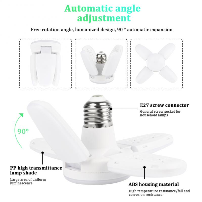 Fan Blade Shape Foldable Led Bulb Four Leaf Ceiling Lights Garage Decoration Fan Shape Led Bulb E27 For Workshop Warehouse Mini