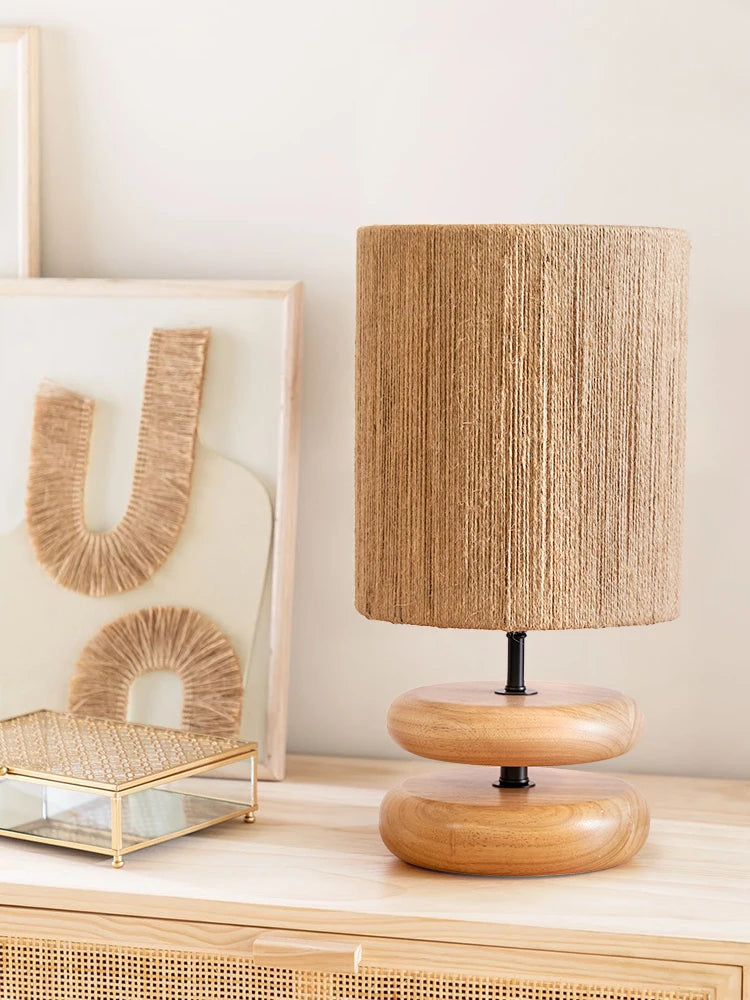 Japanese Cream Vintage Table Lamp Solid Wood Vintage Living Room Bedhead Wabi Sabi Style Study Desk Lamp