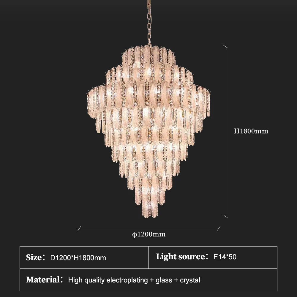 Luxury Large Crystal Chandelier High Ceiling Vila Living Room Rose Gold Crystal Pendant Lights Chandeliers Vintage Lighting Lamp