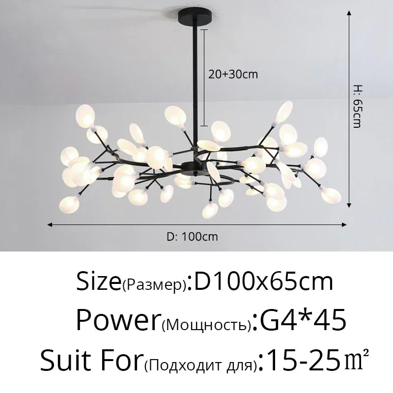 Modern Firefly Black Gold LED Chandelier for Living Room Lustre Bedroom Home Decor Indoor Light Minimalist Ceiling Pendant Lamp