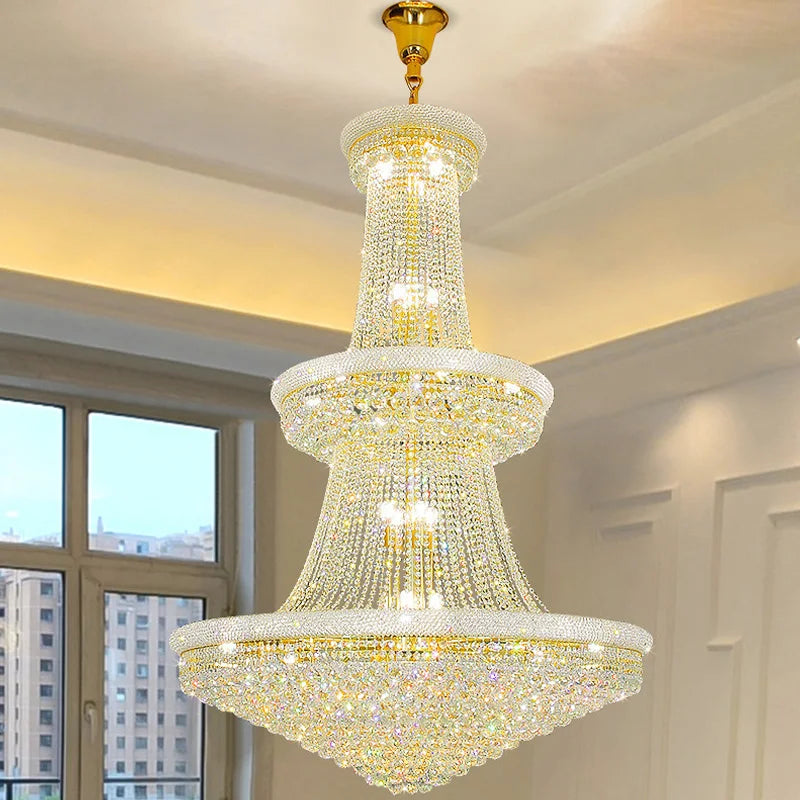 Luxury Crystal Chandeliers Villa Attic Stairs Lighting Lustre Decorate Indoor Living Room Loft Ceiling Pendant Lights Fixtures