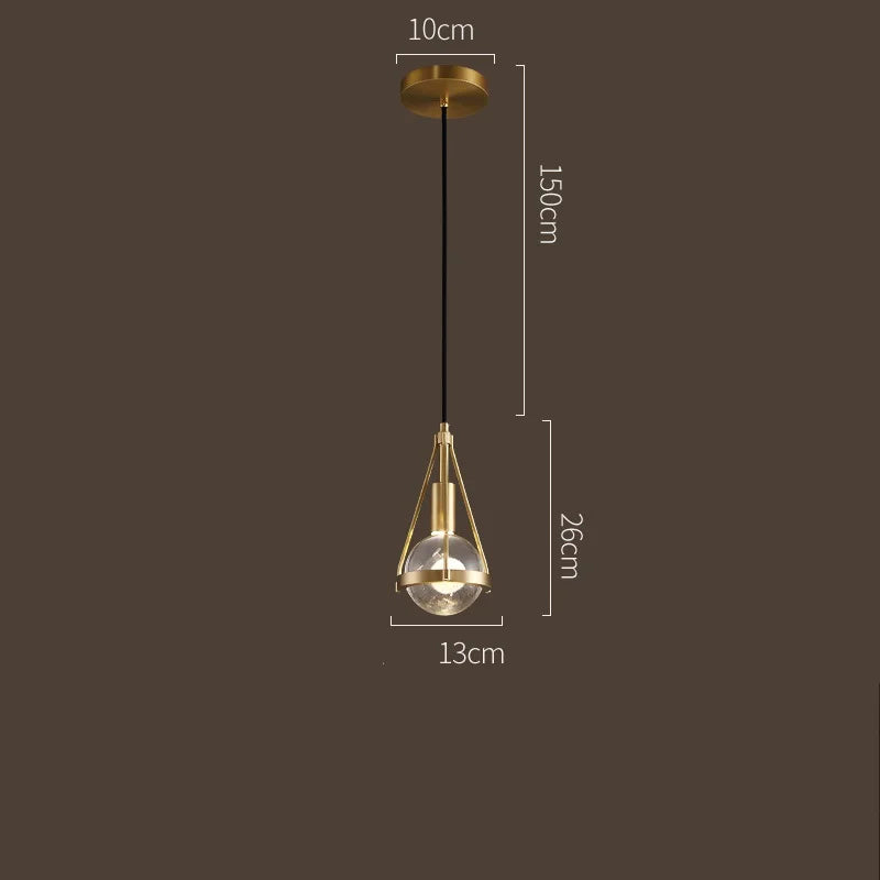 Modern Luxury Copper Crystal Pendant Lights Restaurant Bar Dining Room Bedroom Bedside LED Hanging Lamp Home Lighting Luminaire