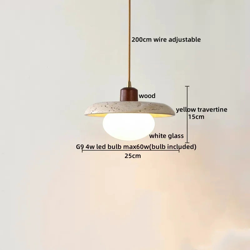 2026 New Cave Stone Pendant Light Bedroom Yellow Travertine LED Chandelier Living Dining Room Modern Hanging Lamp Decor Lighting