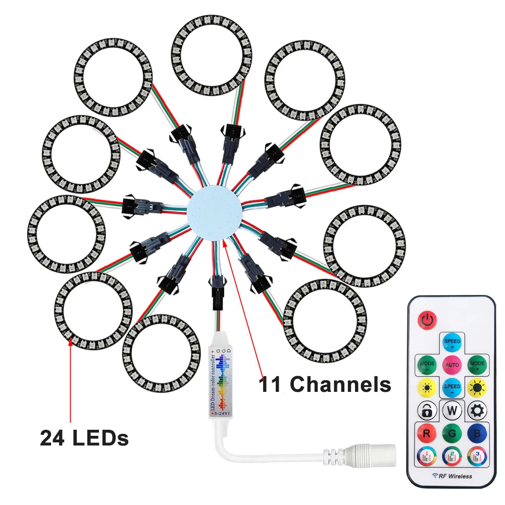 LED Sparkle Ring Light Circle Module WS2812B Individually Addressable RGB Atmosphere Lamp 17 Key Music Remote Control for Party