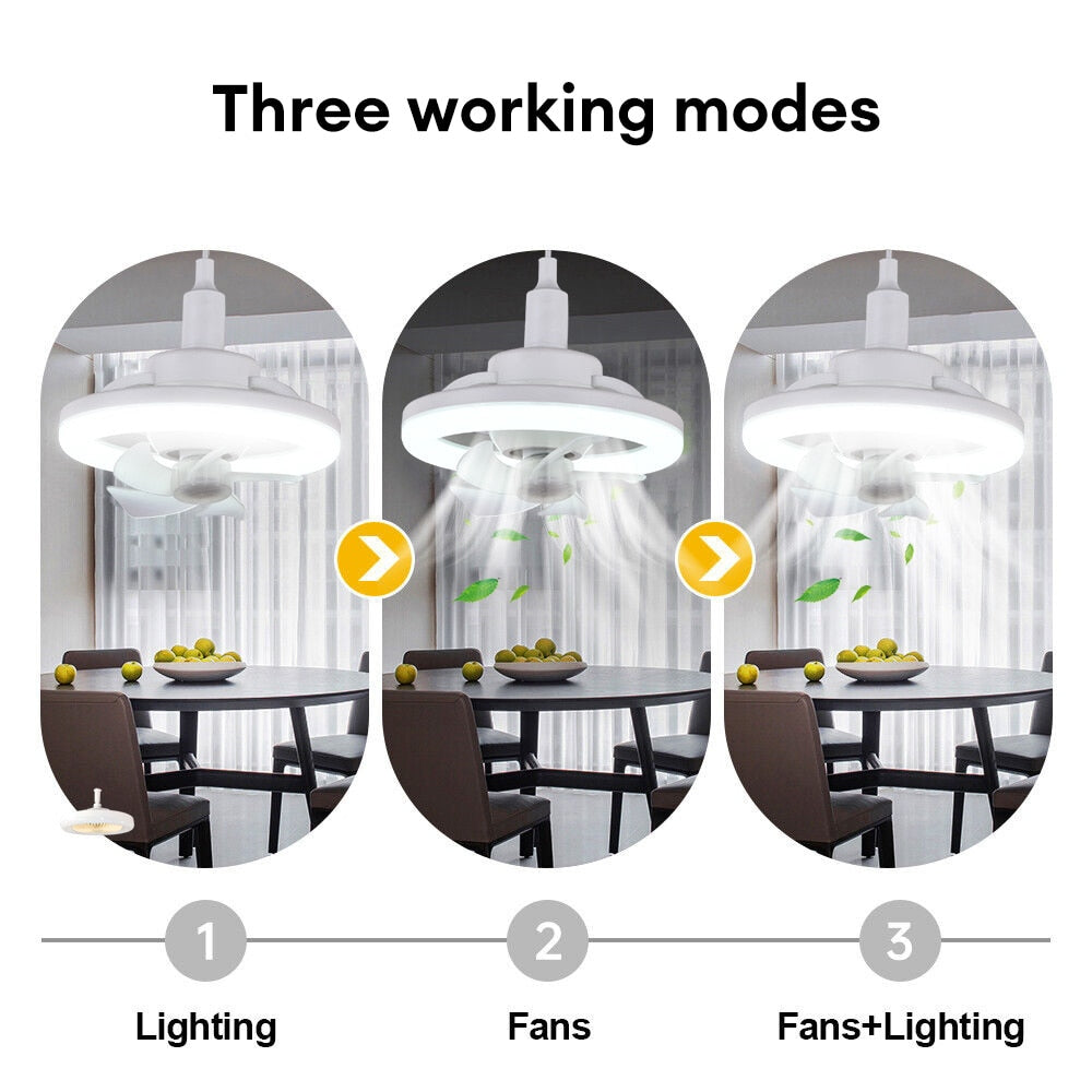 LED Fan Light 360° Rotation Ceiling Lamp E27 Ventilator 48/60W Lamp Remote Control Cooling Fan Dimming Lighting for Living Room