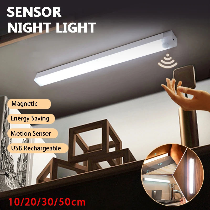 Under Cabinet Lights Motion Sensor Night Light Rechargeable Wireless LED Lamp Bedroom Kitchen Closet Staircas Home