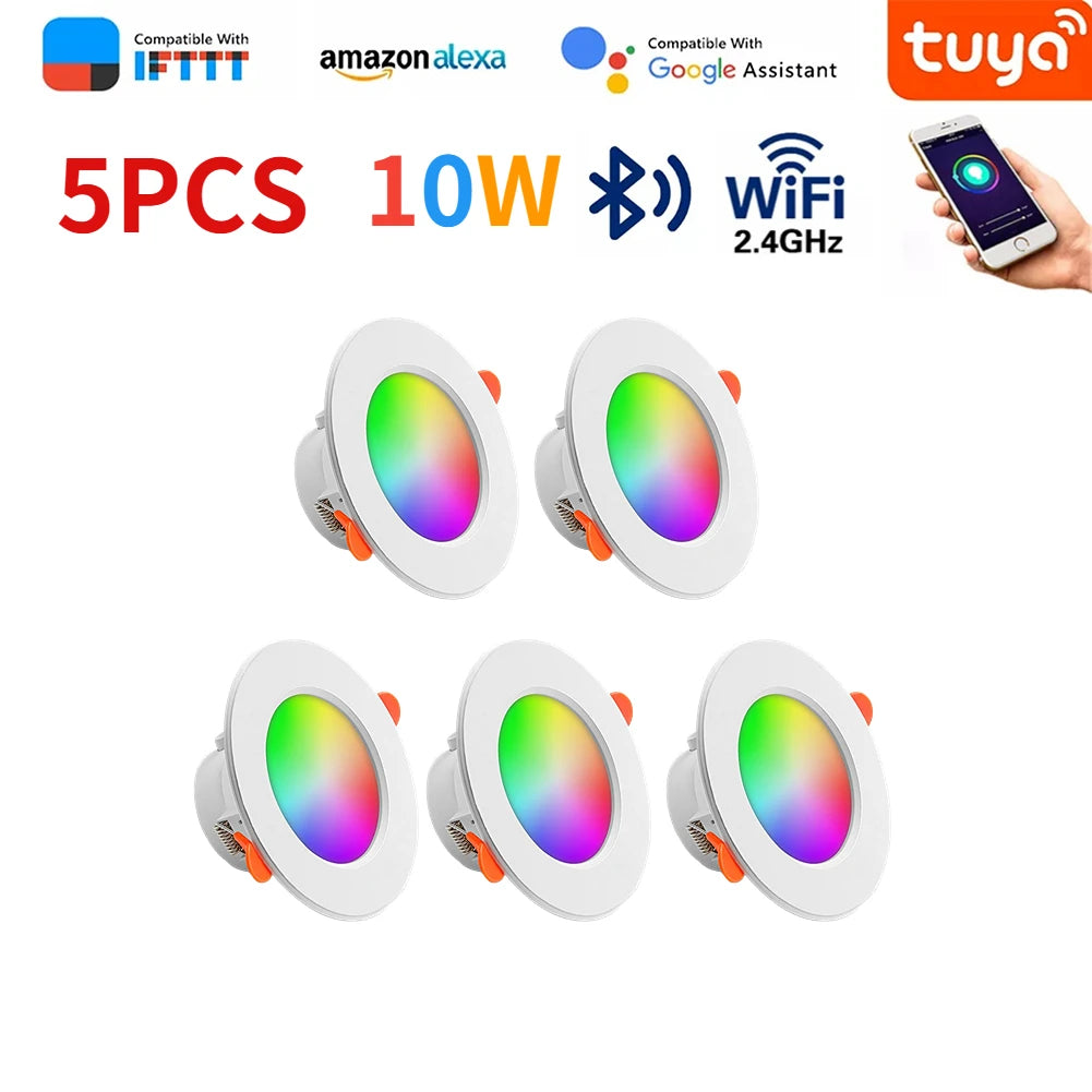 LED Downlight Smart Life Dimming Spot Bluetooth Lamp 10W RGB+CW+WW Change Warm Smart Lamp Work with Alexa Google Home
