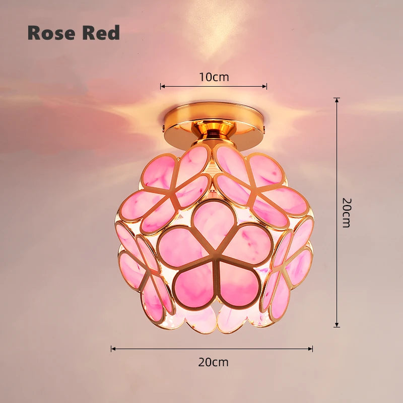 12W Nordic Flower Ball LED Ceiling Lamp E27 Tiffany Iron Acrylic Petal Inlaid Chandelier Aisle Corridor Home Decor Ceiling Light