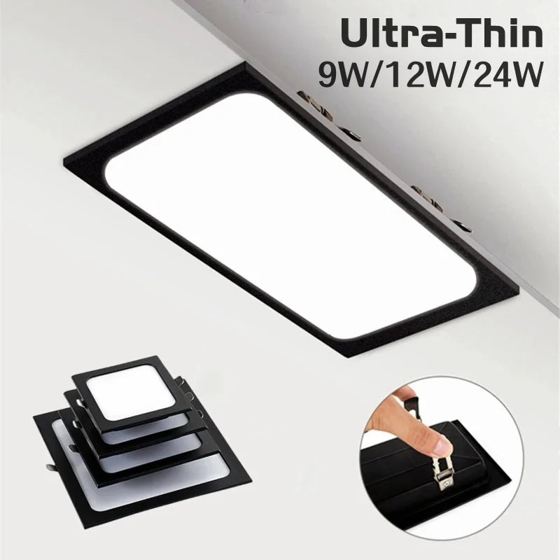 Ultra-Thin Square LED Recessed Downlight - 9W 12W 24W Ceiling Grille Panel