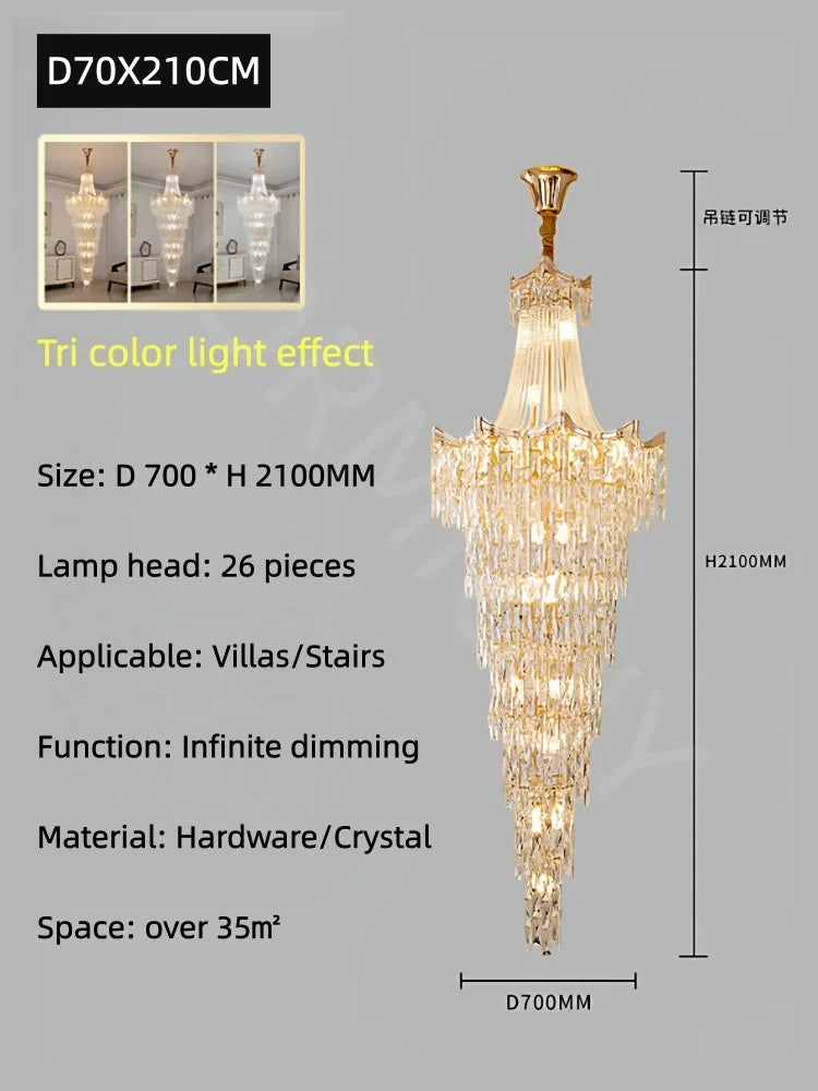 Staircase Long Chandelier Duplex Crystal Chandelier Light Luxury Villa Living Room And Lobby Light Lustre Ceiling Chandelier 