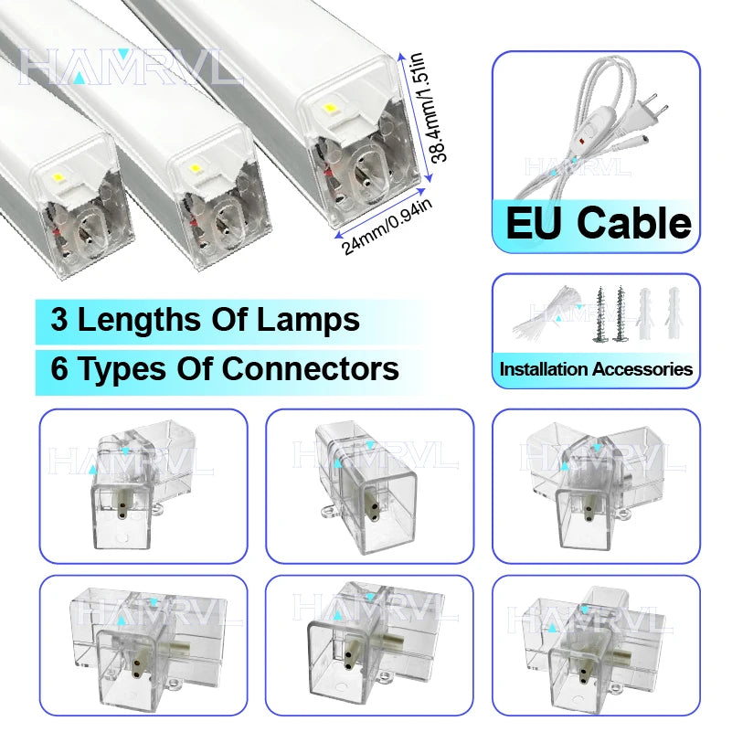 DIY Hexagon Garage LED Tube Accessories & Connector Set (110-240V) - Suspension Wire Cable Kit for Honeycomb Workshop & Barber Shop Lighting