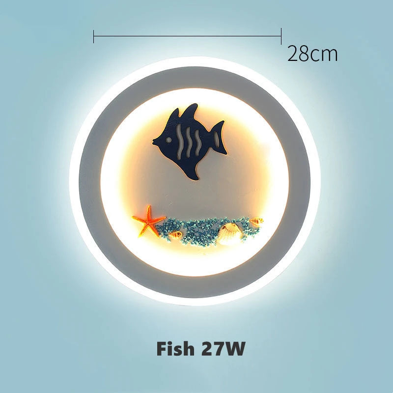 Mediterranean Style Wall Lamp Rudder Boy Children Room Anchor Decoration Bedside Light 27W LED Acrylic Wood Cartoon Sconce Light