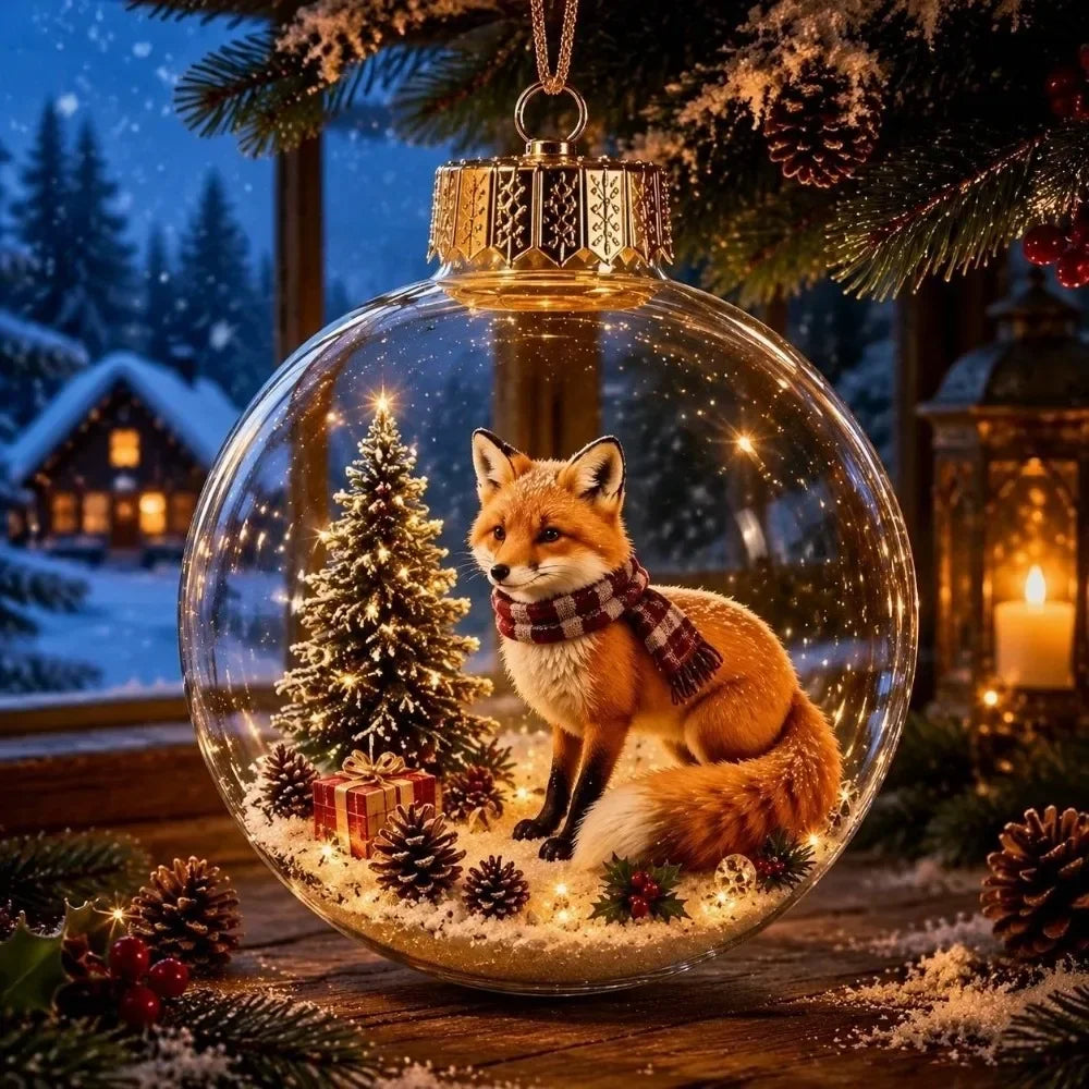 1pc 8CM Size Acrylic Material Christmas Ball Ornament Transparent Design with Light Santa Claus Pendant Hanging Christmas Decor