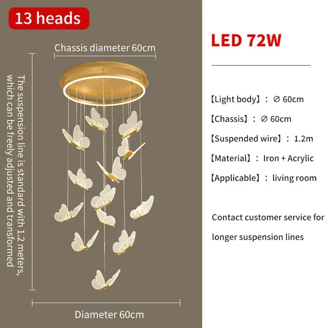 Gold LED Butterfly Lights Home Indoor Staircase Hanging Chandleiers Lamps Living Kitchen Island Bedroom Wall