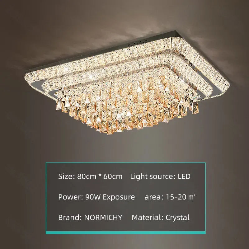 Modern Luxury Crystal LED Chandelier For Living Room Bedroom Dining Room Kitchen Ceiling Lamp Silver Chrome Remote Control Light