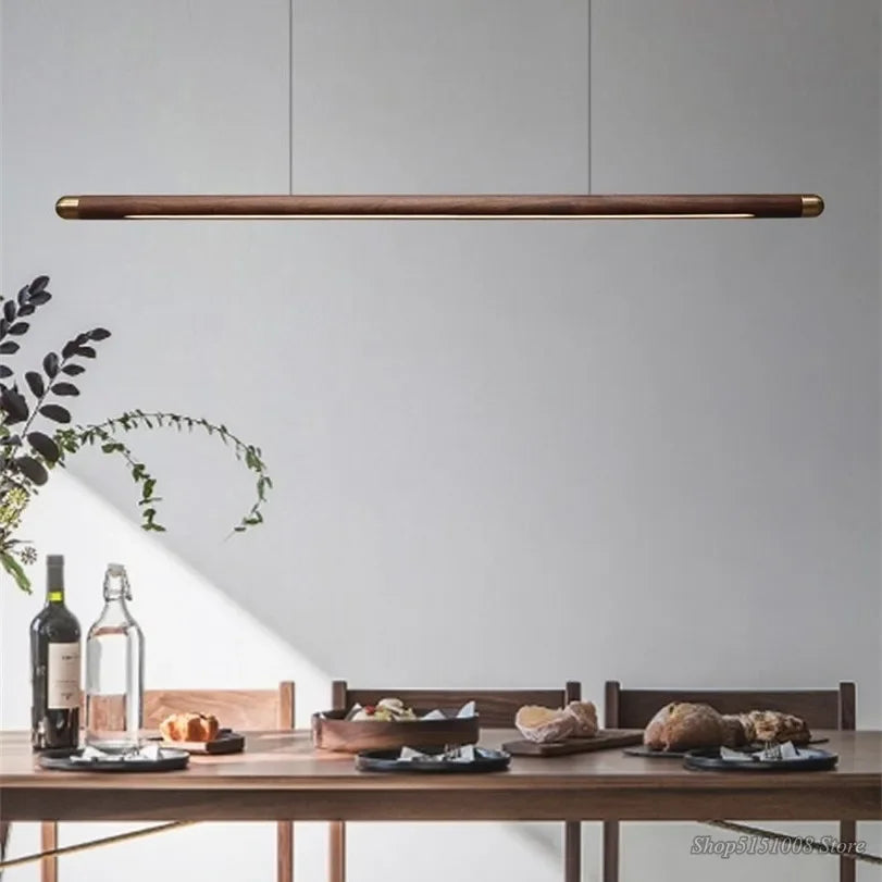 Black Walnut Pendant Lights Dining Tablesimple Strip Wood Hanging Lamps Kitchen fixture Home Decor Chandelier indoor lighting