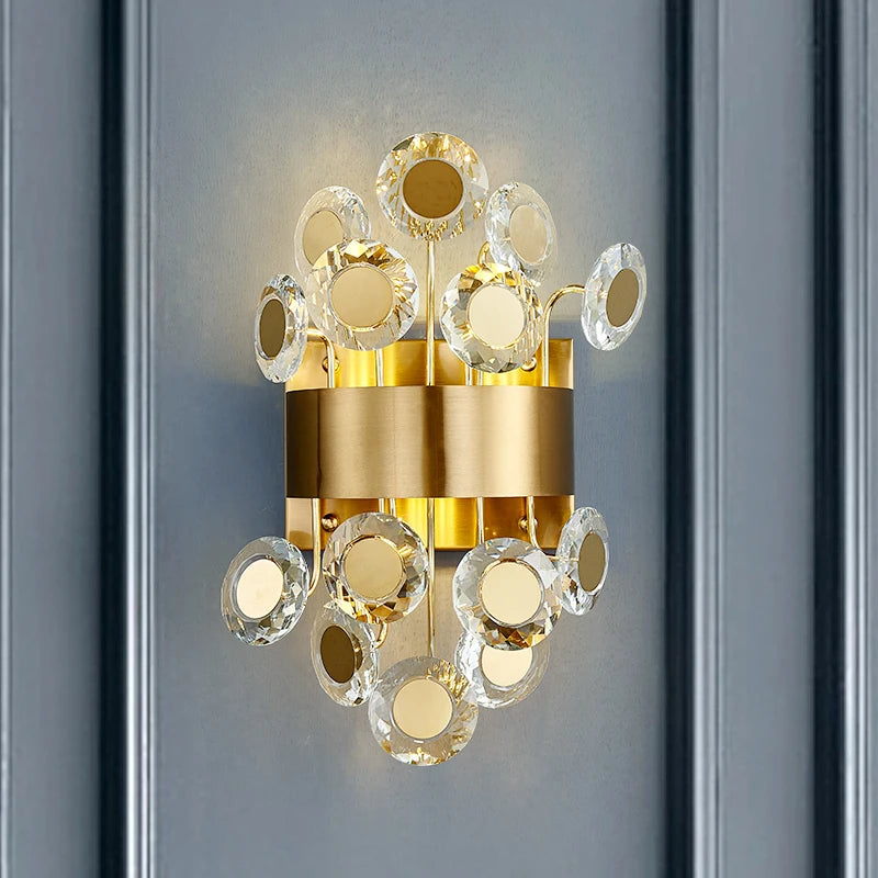 New modern wall sconce lighting for bedroom brushed gold crystal wall lamps home decoration led crystal wall light fixtures