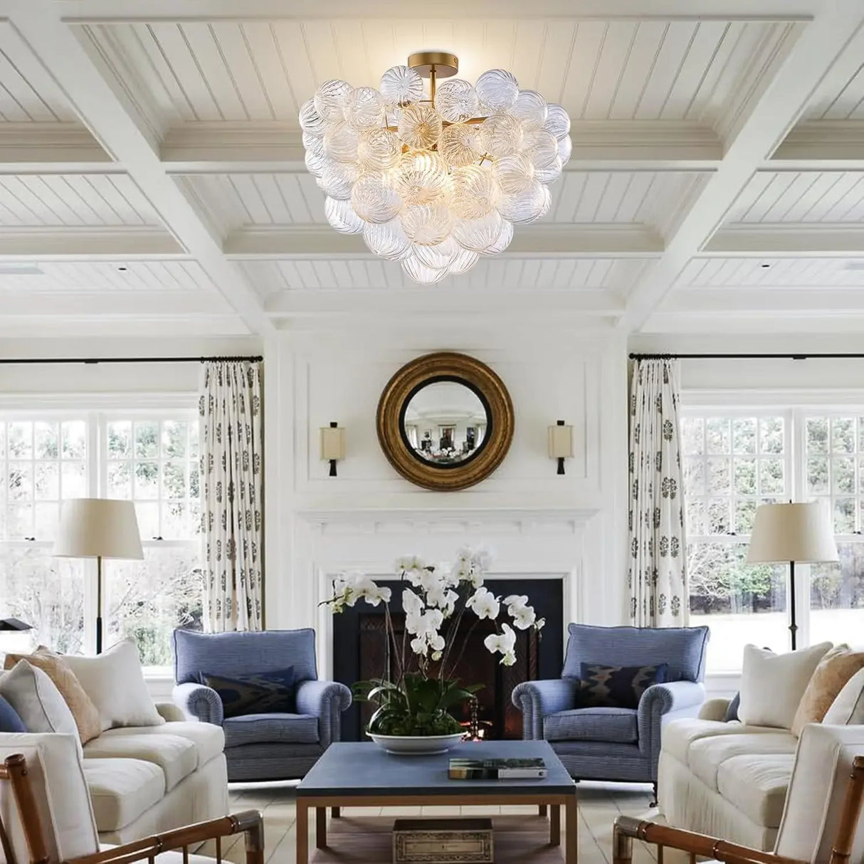 Artpad Nordic Glass Bubble Hanging Chandelier Bedroom Round Ball Ceiling Pendant Light LED Ceiling Chandelier for Living Room