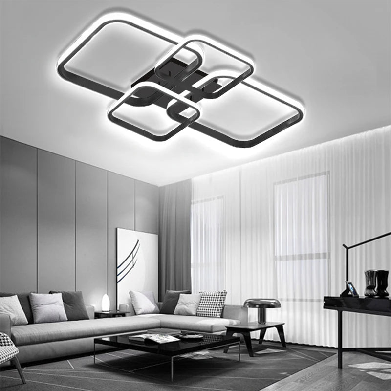 Modern LED Ceiling Lights Living Room Lighting Square 4 Heads Black and White Lamps Living Room Study Home Decor Fixture Lustre