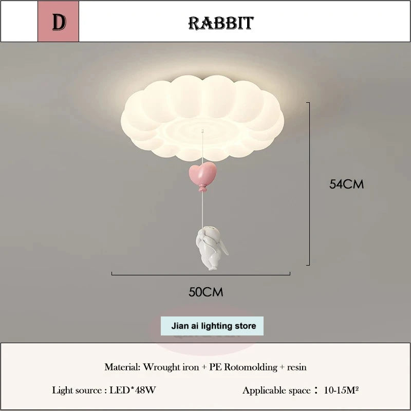 LED Bubble Cloud Rabbit Light Children's Room Ceiling Lights Cream Style Warm Baby Room Nursery Boy Girl Bedroom Ceiling Lamps