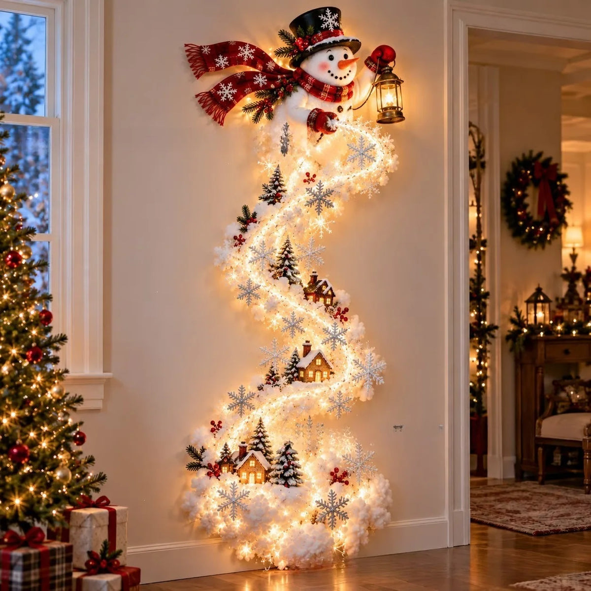2027 Christmas Magic Trail Wall Light-LED Glowing Xmas Scene Wall Decoration,Santa Sleigh Reindeer Hanging Decor for New Year Pa