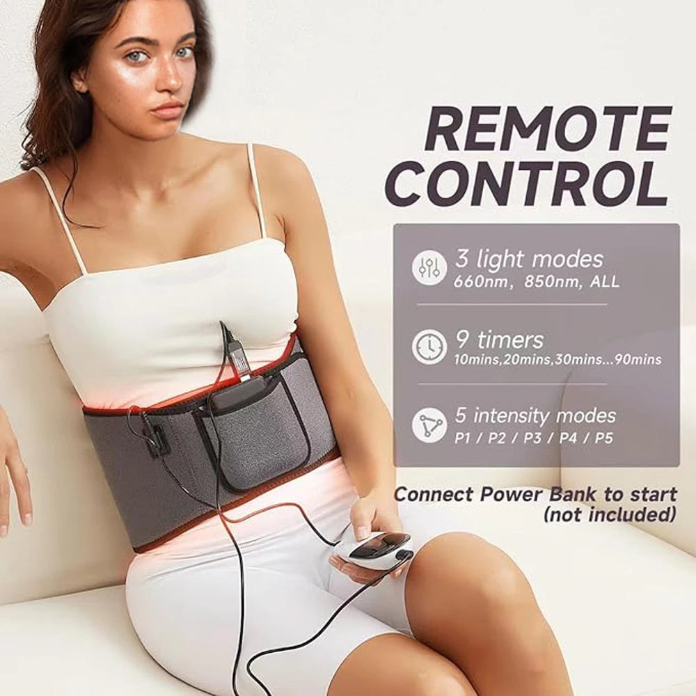 Red Light Therapy With Infrared LED Hot Compress Massage Belt Back Waist Therapy Belt To Relieve Pain Promote Blood Circulation