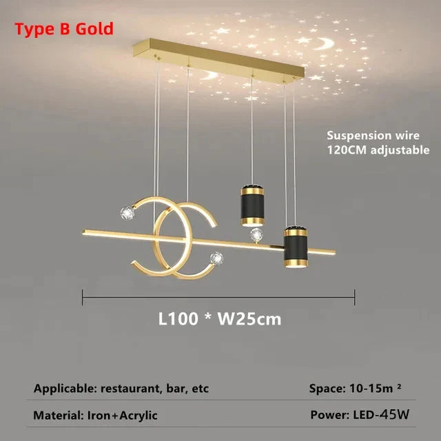 Minimalist Long Strip Pendant Lights Modern Dining Room LED Ceiling Chandelier Remote Control Bar Table Lustre Home Hanging Lamp
