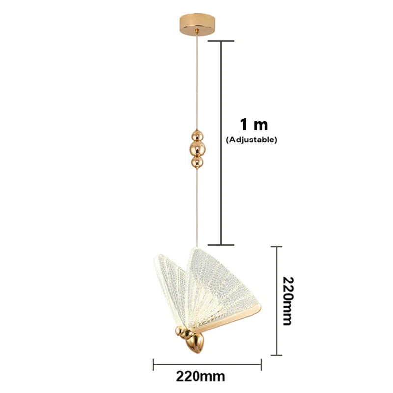 Luxury Home Decor Butterfly Chandelier Nordic LED Bedroom Single Pendant Light Modern Iron Body Acrylic Lampshade Hanging Lustre