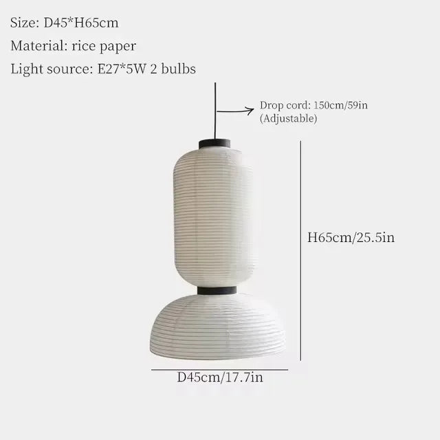 Japanese Wabi-Sabi Rice Paper LED Pendant Light - Organic White Paper Lantern Chandelier Fixture for Living Room Ceiling Decor