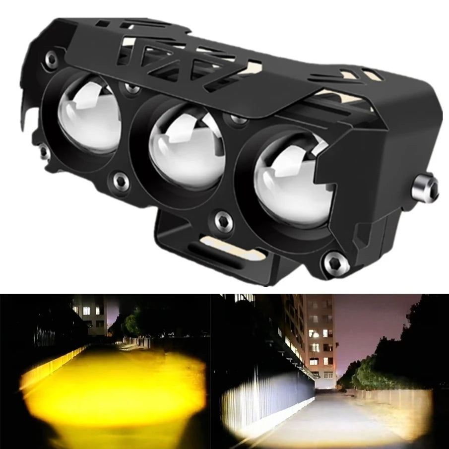 Dual Color LED Motorcycle Spotlights - 12V/24V Fog Lights for Car, SUV, UTV