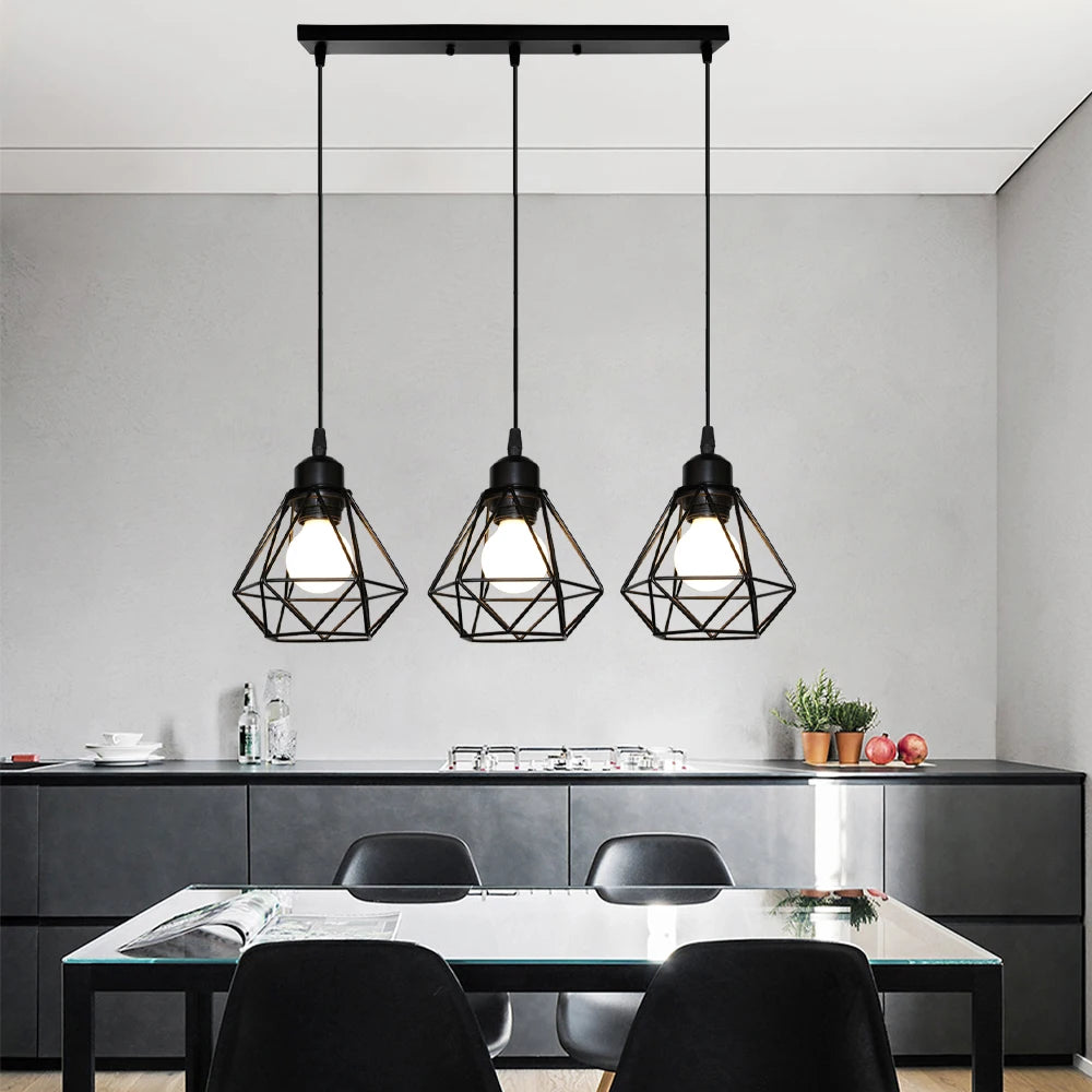 Industrial Pendant Light Led Adjustable Hanging Lamp Shade for Home Kitchen Metal Cage Pendant Lighting for Island Dining Room