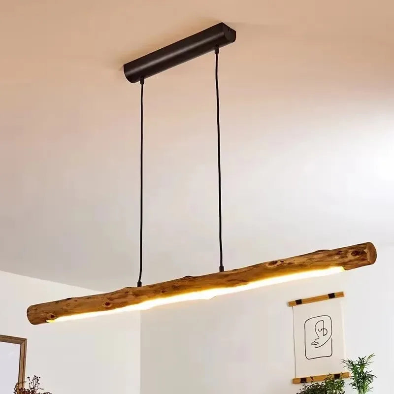 Japanese Style LED Wooden Chandelier Minimalist Nordic Natural Loft Dining Room Bedroom Home Decoration Pendant Light