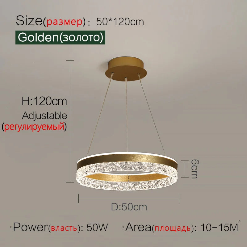 Nordic Creative Modern LED Chandelier Ceiling Dimmable Round Chandelier Living Room Dining Room Bedroom Glossy Lighting Fixtures