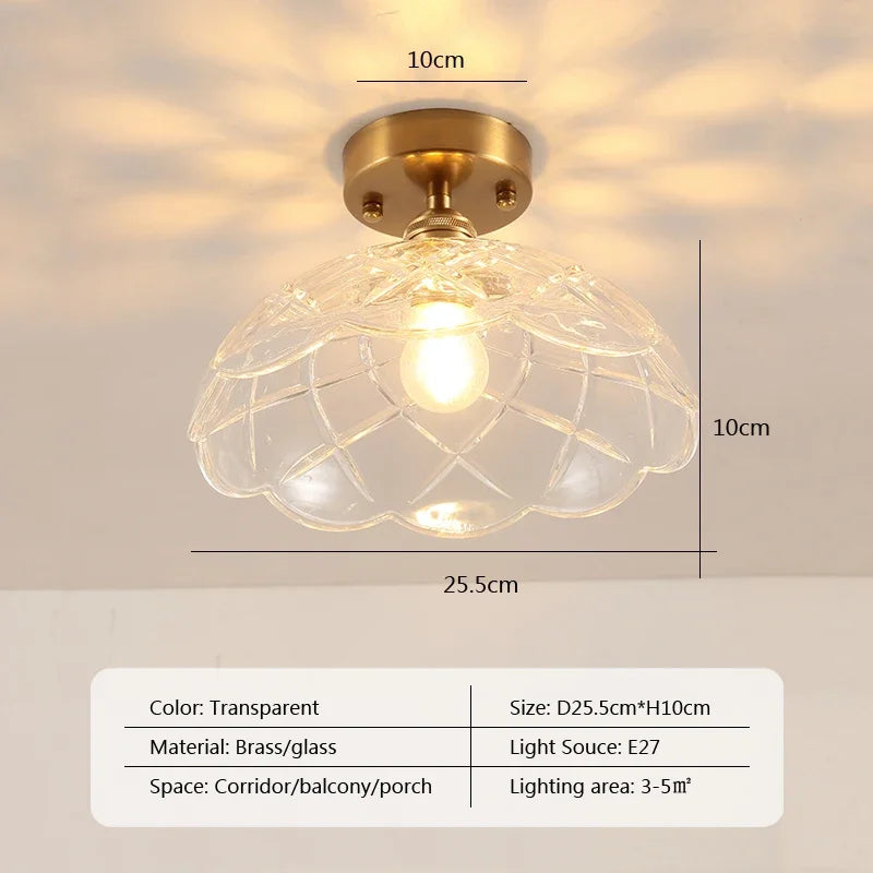 Retro LED Glass Ceiling Lights Nordic Brass Flower Aisle Decors Fixtures Living Room Corridor Balcony lamp Home Lighting Lusters'