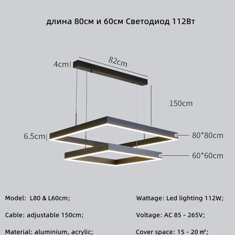Modern Square LED Pendant Lamp Table Dining Living Room Hanging Light Bedroom Kitchen Hall Chandelier Home Decor Lighting Fixtur